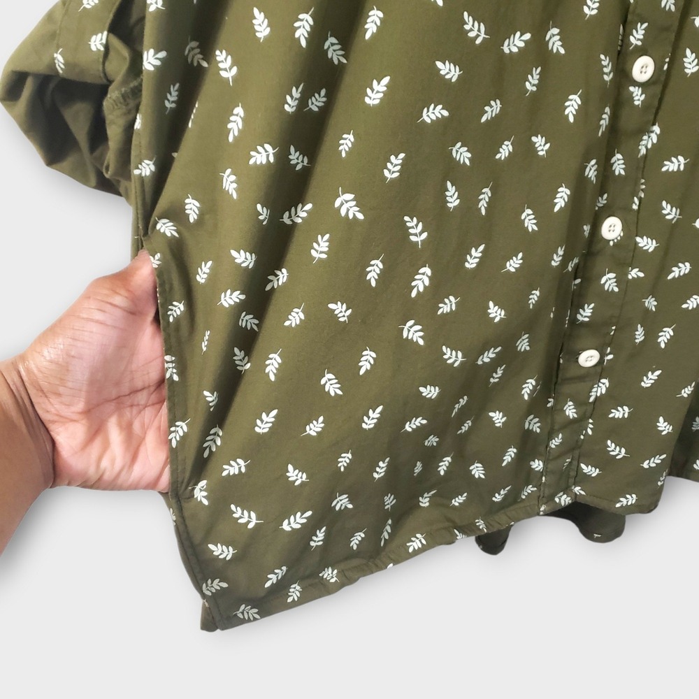 Duluth Trading Co Womens XXL Green Leaf Print Roll Tab Sleeve Button Down Shirt - Picture 3 of 11